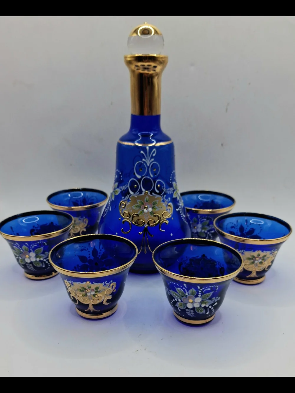 Cobalt Blue Gold-Trim Glass Decanter Set